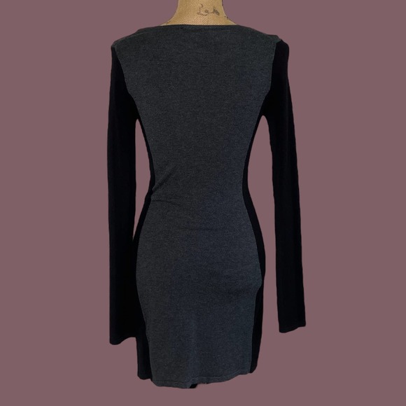 Express Gray & Black Rushed Color Block Long Sleeve Knit Sweater Dress - Picture 7 of 9